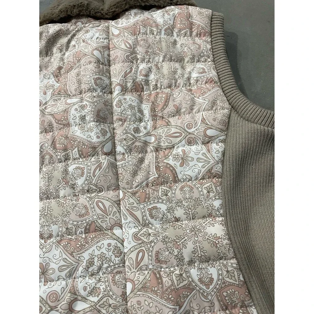 Ruby Rd Puffer Vest Jacket Womens Large Floral Paisley Faux Fur Collar Zip SizeS - Picture 5 of 5